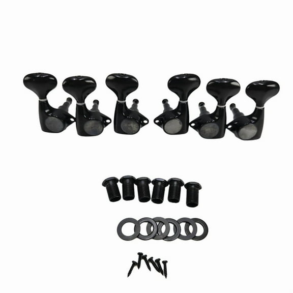 6 Pcs Small Fish-Tail Button Sealed-Gear String Tuning Pegs Tuners Machine Heads for Acoustic Electric Guitar Black