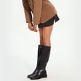 thumbnail image 2 of Botas altas hasta la rodilla QIY Fall 2025 para mujer, piel negra, tacón bajo, 2 of 7