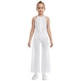 thumbnail image 2 of Sholeno Kids Girls Lyrical Latin Jazz Dance Jumpsuit Shiny Dance Romper Gymnastics Leotard Wide Leg Bodysuit White 10, 2 of 6