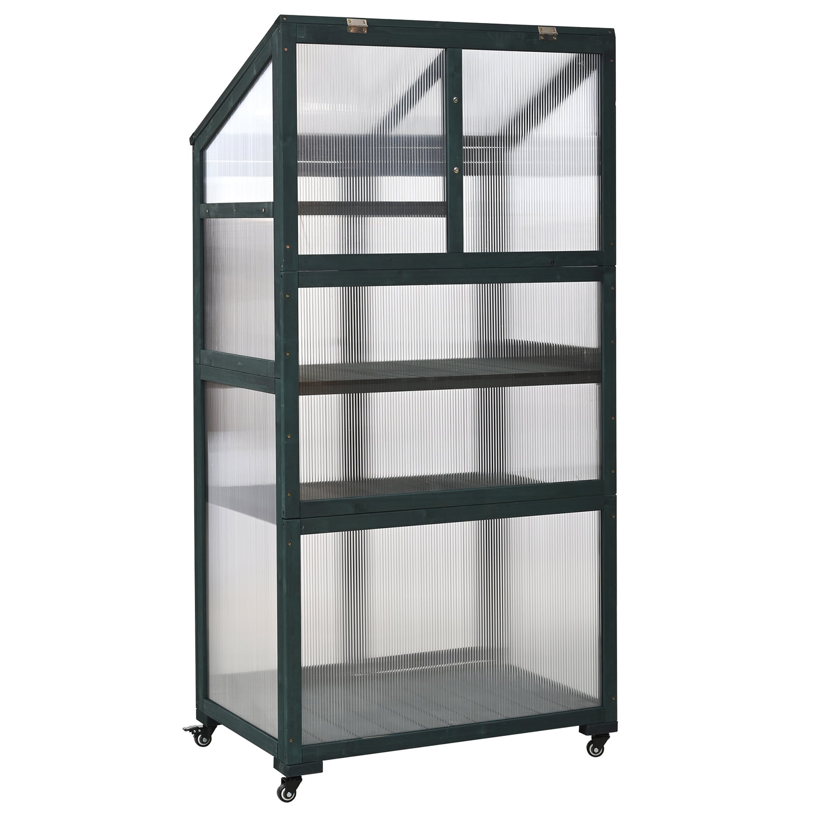 62inch Wooden Greenhouse, Portable Cold Frame with Wheels and Adjustable Shelves for Indoor Outdoor Patio Balcony Garden , 31.5" Lx22.4 Wx62 H, Green