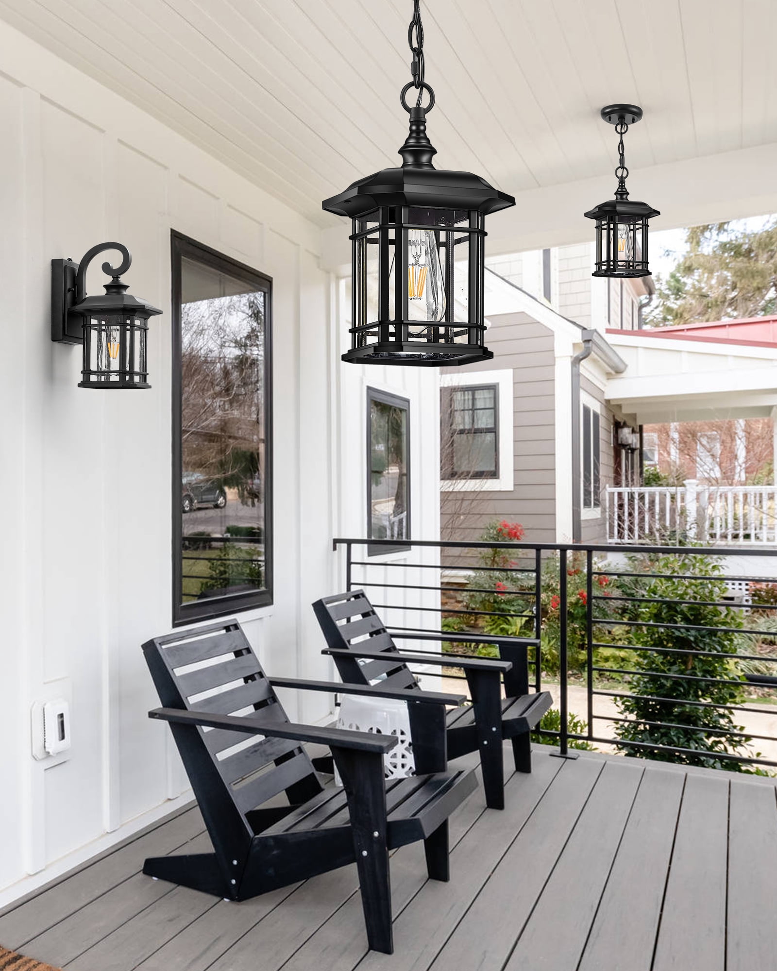 VIANIS Outdoor Pendant Light, White Hanging Outdoor Lights Fixtures, 1-Light Adjustable Outdoor Chandelier, Modern Outdoor Lantern for Porch, Entryway, Patio, Door with Tempered Seed Glass