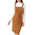thumbnail image 3 of INSPIRE CHIC Women's Button Decor Bow Tie Waist Suspender Overall Jumper Dress XS Brown, 3 of 7