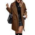 thumbnail image 4 of NAYTOAO Winter Warm Coats for Women Long Sherpa Coat Fuzzy Faux Fur Trench Jackets Lapel Open Front Button Fleece Cardigan, 4 of 8