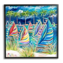 Stupell Industries Tropical Patterned Boats Transportation Painting Black Framed Art Print Wall Art, 12 x 12