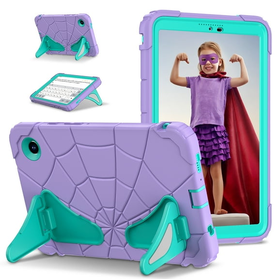 Kids Case for Samsung Galaxy Tab A9 8.7" 2023 SM-X110 / SM-X115 with Pencil Holder, Lightweight Shockproof Stand Anti-Slip Rugged Silicone PC Case Cover for Boys Girls for Tab A9, Purple Mint