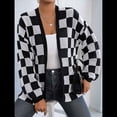 thumbnail image 4 of Cárdigan de Cuadros de Talla Grande para Mujer, Suéter Holgado con Estampado A Cuadros y Abertura Frontal, Prenda Exterior y Negro L, 4 of 10