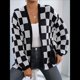 thumbnail image 4 of Cárdigan de Cuadros de Talla Grande para Mujer, Suéter Holgado con Estampado A Cuadros y Abertura Frontal, Prenda Exterior y Negro L, 4 of 10