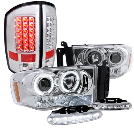 - Spec-D Tuning For 2002-2005 Dodge Ram Halo Led Chrome Proj Headlights, Led Tail Lights, Led Fog Lamps (Left+Right) 2002 2003 2004 2005