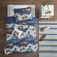 thumbnail image 3 of Mi Zone Kids Twin/Twin-XL Quilt Set with Throw Pillow 3-Piece Blue Monster Truck Reversible Bedspread, 3 of 9
