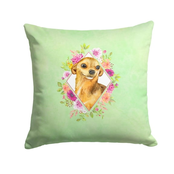 Carolines Treasures CK4288PW1414 Chihuahua 1 Green Flowers Fabric Decorative Pillow 14Hx14W multicolor