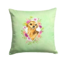 Carolines Treasures CK4288PW1414 Chihuahua 1 Green Flowers Fabric Decorative Pillow 14Hx14W multicolor