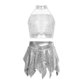 thumbnail image 2 of iiniim Girls 2 Piece Jazz Latin Dance Outfit Sequin Sleeveless Crop Top with High Low Mini Skirt for Disco Hip Hop Dancewear Silver 14, 2 of 7