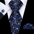 thumbnail image 3 of Set de corbatas Barry.Wang con estampado floral de seda, 150 cm, con gemelos, 3 of 6