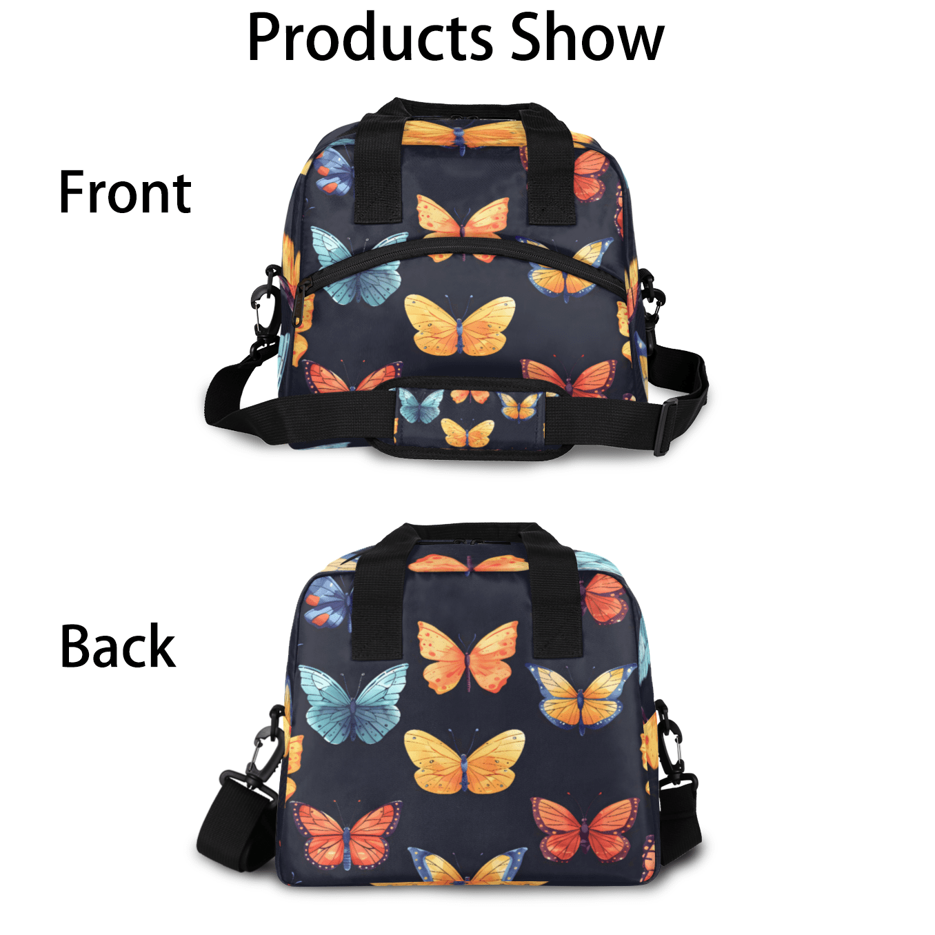 Herdesigns Butterflies Insulated Lunch Bag for Women Men Adults Large Reusable Lunch Box Leakproof Portable Cooler Tote Bags with Adjustable Shoulder Strap