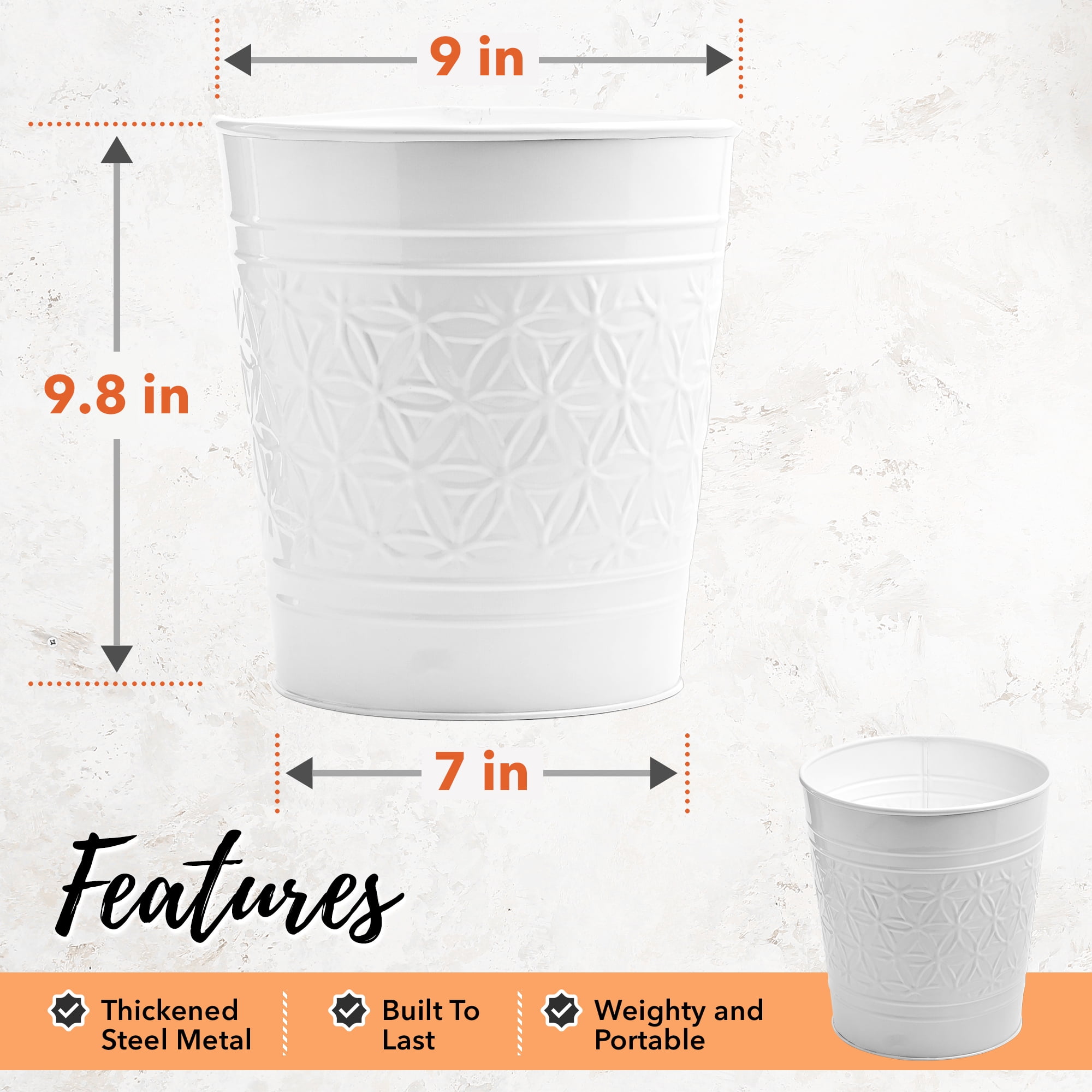 Autumn Alley White Bathroom Trash Can, Round Open-Top Bathroom Trash Can White Stylish and Durable Wastebasket for Home or Office Pretty Decorative Waste Basket Decor, Durable, White