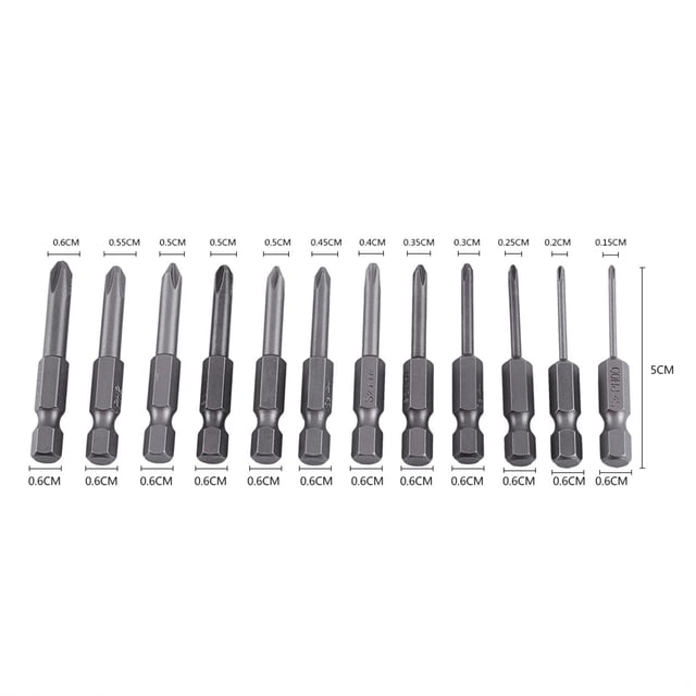 12 Puntas de Destornillador Phillips de 50 mm, Juego de Puntas Cruzadas de Aleación S2 Magnéticas para Taladros Manuales Eléctricos, Vástago Hexagonal de 1 o 4 Pulgadas, 12