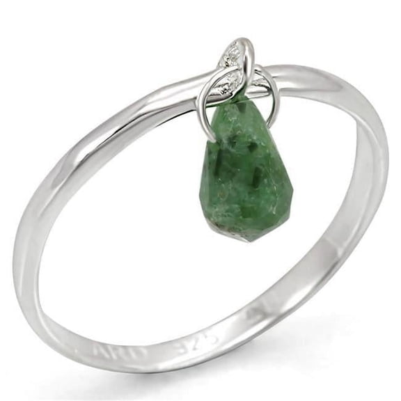 Women Silver 925 Sterling Silver Ring with Genuine Stone in Emerald - Size 9
