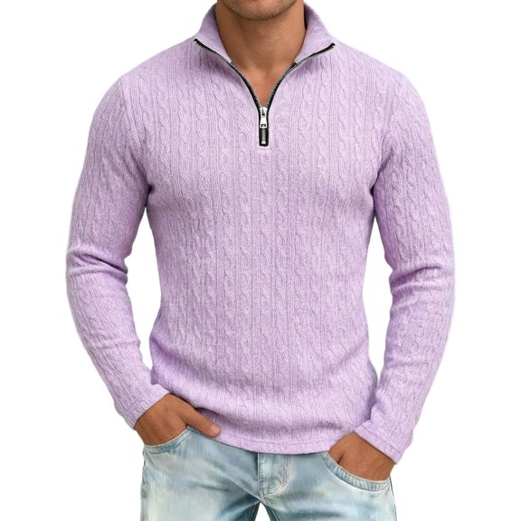 IWRICH Men's Quarter Zip Sweatshirts Casual Lightweight Slim Fit Pullover Tops Long Sleeve Neck Polo Tees 03-Purple XL