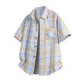 thumbnail image 2 of Dianli Summer Men's Short Sleeve Button-up Checkered Lapel Pocket Shirt Vintage Beach Thin Breathable Lightweight Cotton-Blend Button-Front Casual Vacation Travel Shirt Summer, 2 of 8