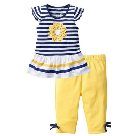 Baby Girls Kids Clothes Short Sleeves Daisy T-Shirt + Striped Trousers Short Pants 2Pcs Outfits Sets 1-2 Years