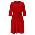 thumbnail image 6 of ZQUUVOU Women's Vintage Tiered Dress 3/4 Sleeve Tie Waist Flowy Maxi Skirt Square Neck Knee Length Gown Outfit Red, 6 of 8