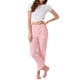thumbnail image 2 of Pantalones de pijama para mujer INSPIRE CHIC de algodón de punto acanalado con cintura elástica, pierna recta y bolsillos, ropa de casa casual, color rosa, 2 of 6