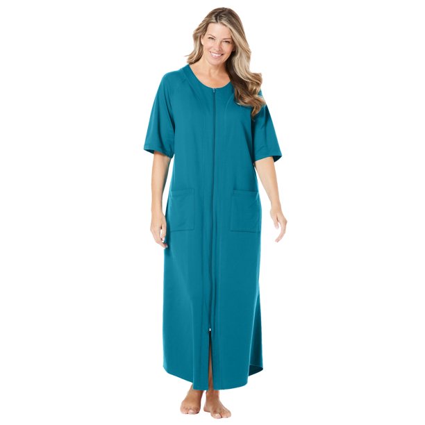 Dreams & Co. Women's Plus Size Long French Terry ZipFront Robe Robe