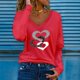 thumbnail image 2 of Camiseta de manga larga informal con cuello en V para mujer Pompotops  gfhjh21920, 2 of 4
