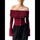 thumbnail image 1 of Blusas con Hombros Descubiertos para Mujer, Blusas de Larga para Salir, Estilo Y2K, Jersey de Punto, Conjuntos de Otoño A Rojo L, 1 of 8