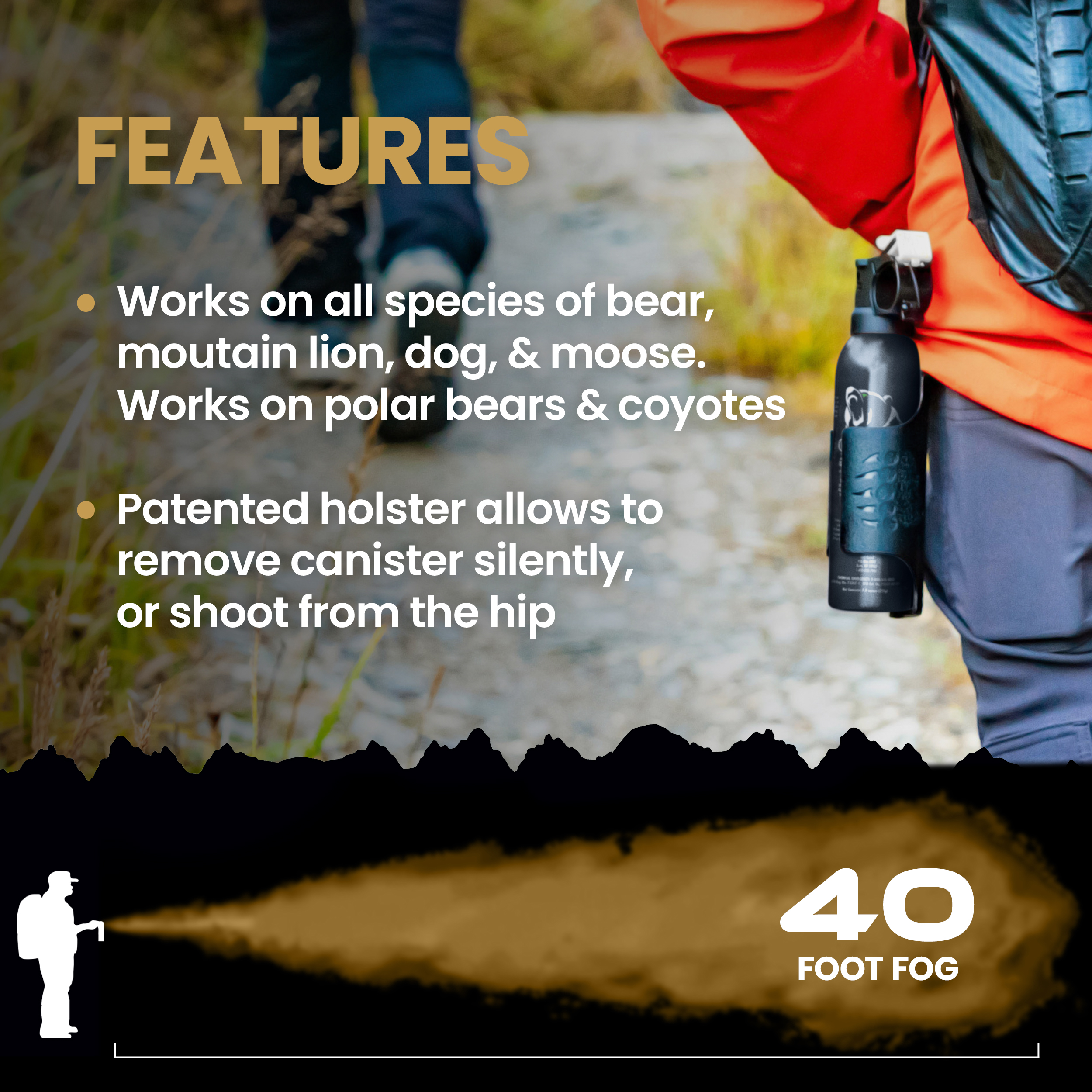 Griz Guard 260GG2 Bear Spray 2 Pack with Holster — 40 ft Range, Maximum Strength EPA-Registered Defense for Bears, Mountain Lions, Coyotes, Dogs & Moose — 9.2 oz Outdoor Hiking & Camping Protection