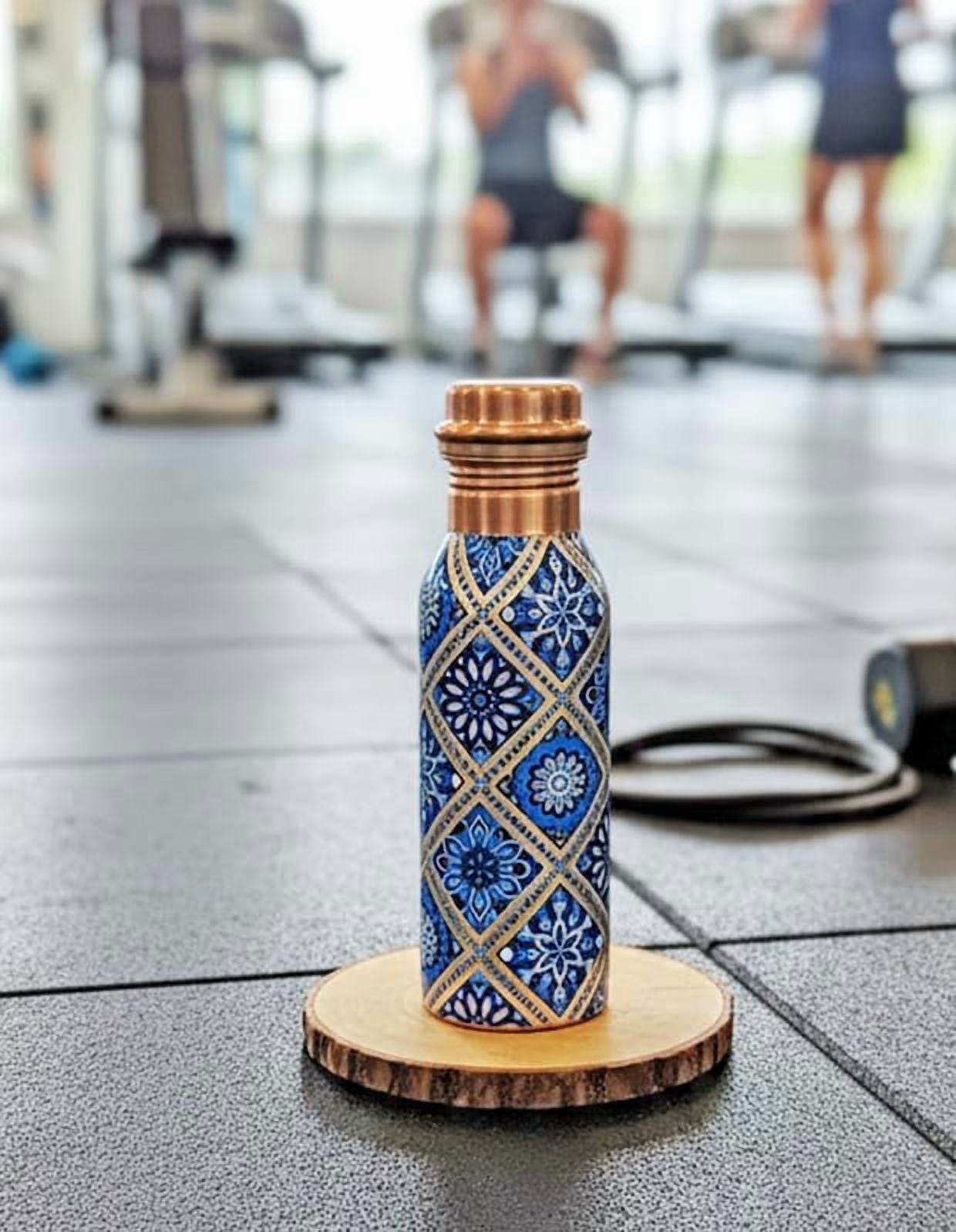 IMTRA FASHION Small Copper Water Bottle Combo 17 OZ/500 ML Color Engraving Work Drinking Flask Ayurvedic Leakproof Bottle for Sports, Yoga