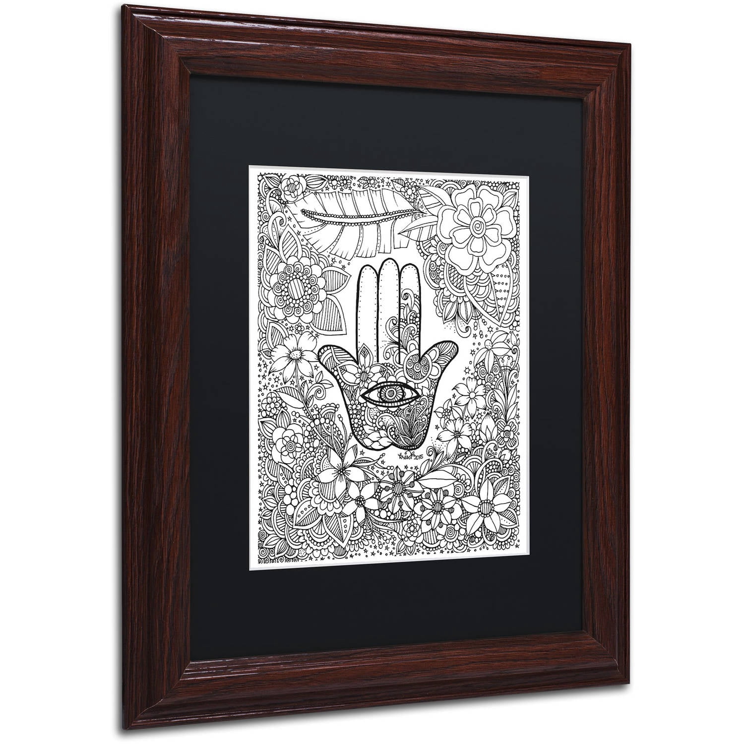 Trademark Fine Art "Hamsa Hand" Canvas Art by KCDoodleArt Black Matte, Wood Frame