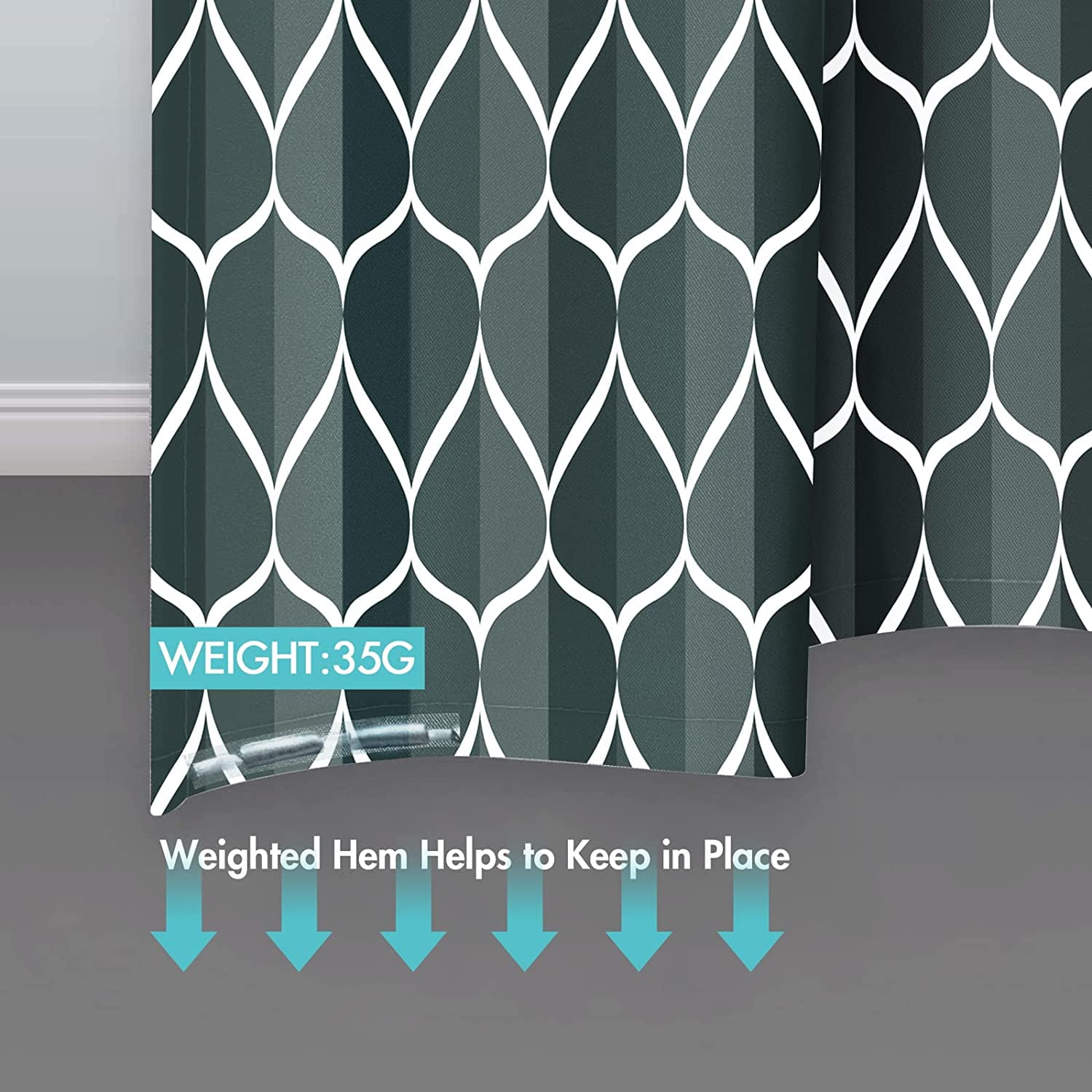 Black Dark Green Geometric Shower Curtain,Waterproof Design and Polyester,Quick-Drying,Weighted Hem,Black Green Shower Curtains Set for Bathroom W 72 x H 72,Durable and Washable with 12 Hooks