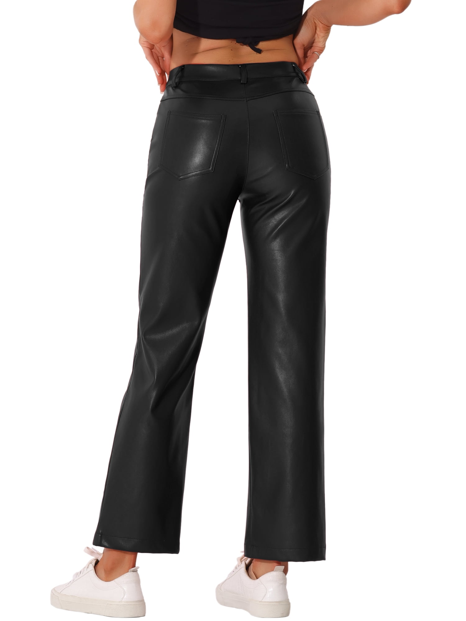 DARING DIVA Faux Leather Pants for Women's High Waist Straight Leg Punk PU Trousers M Black