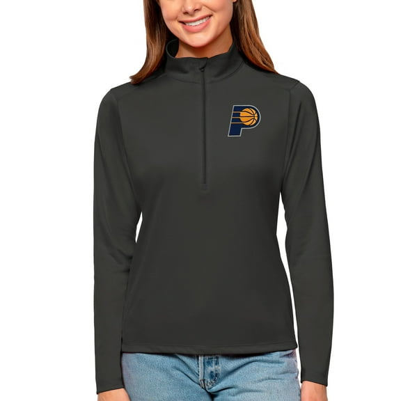Women's Antigua Charcoal Indiana Pacers Tribute Half-Zip Top