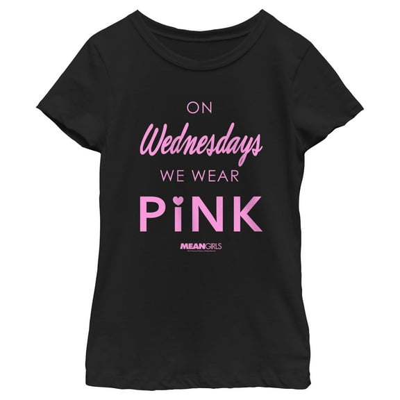 Girl's Mean Girls On Wednesdays We Wear Pink Official Logo Graphic Tee Black X Large