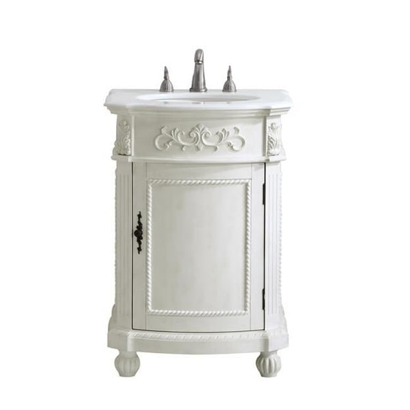 24 in. Single Bathroom Vanity with Ivory White Engineered Marble, Antique White