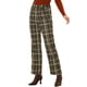 thumbnail image 4 of Pantalones largos rectos de cintura elástica con botones y cremallera de cuadros para mujer Inspire Chic en verde militar, 4 of 6