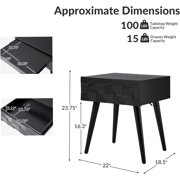 HULALA Home End Table with Charging Station, Side Table with Drawer and Pull-Out Shelf, Nightstand Bedside Table with USB Ports and Outlets, Black