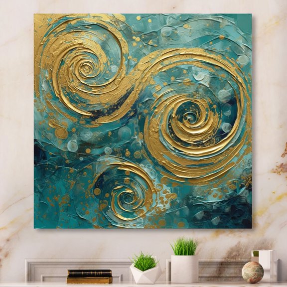 Designart "Gold And Green Power Of Abstraction" Modern Geometric Wall Art Living Room