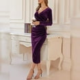 thumbnail image 5 of IBTOM CASTLE Women‘s Velvet Dress Long Sleeve V Neck Ruched Bodycon Wrap Dress Evening Party Wedding Guest Formal Long Dresses M Dark Purple - Wrap, 5 of 5