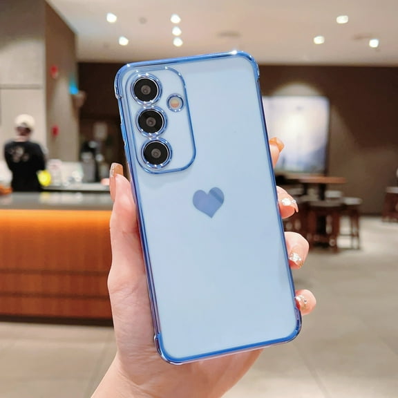 Xilaimi for Galaxy S24 FE-5G Case: Full Camera Lens Protection,Love Heart Plating Cute Luxury Soft TPU Shockproof Case for Samsung S24 FE 5G,Blue