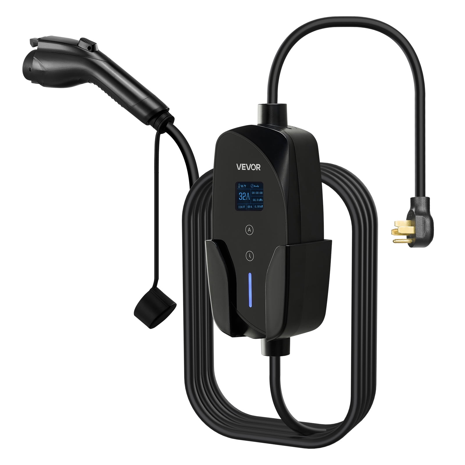 VEVOR Level 2 EV Charger,32 Amp Adjustable Current,240V Electric Vehicle Portable Charger with 25 ft Charging Cable,NEMA 14-50P Plug,LCD Display, Plug-in Home Car Charging Station for SAE J1772 EV