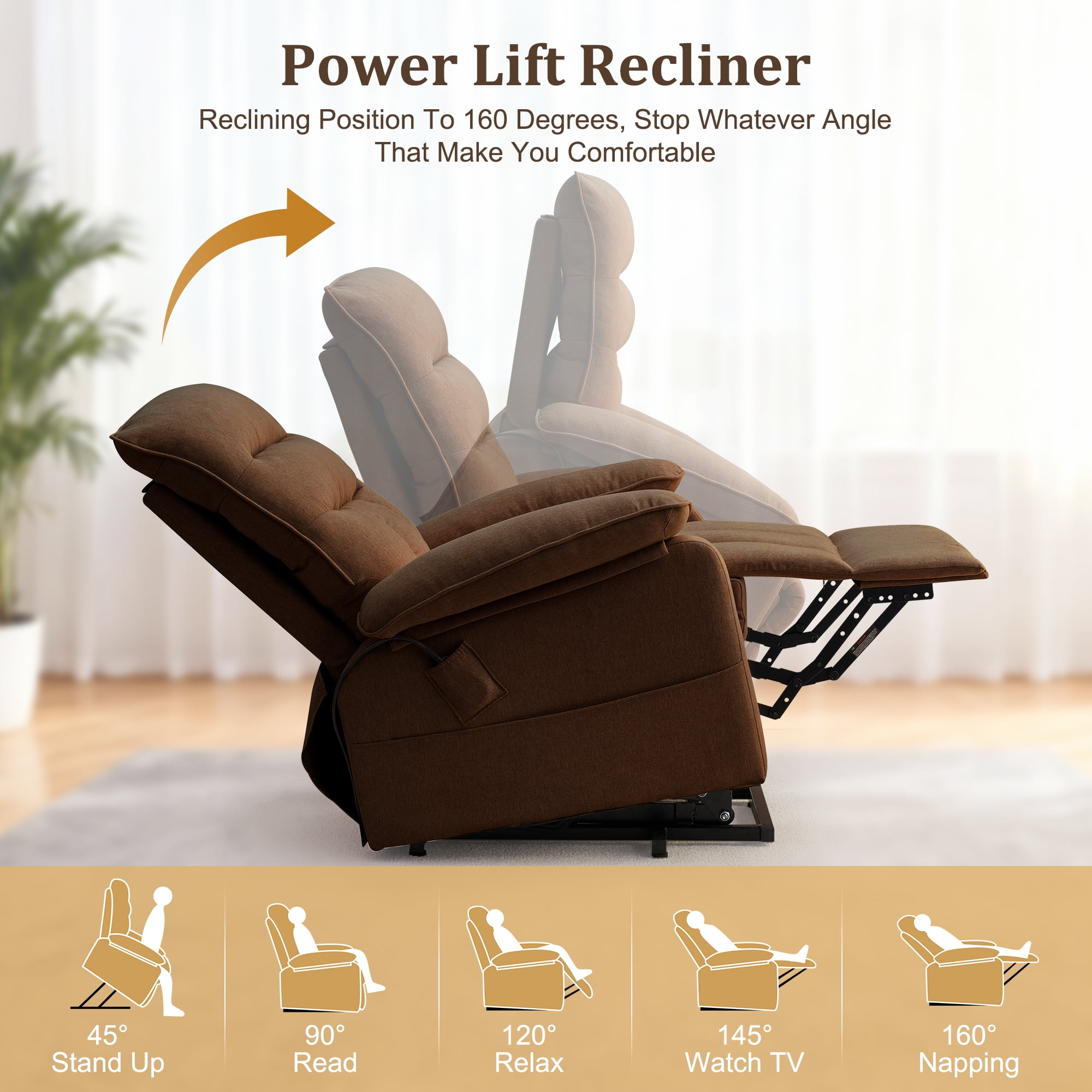 Korser Small Power Lift Recliner Chair for Elderly with Side Pockets Lift Chair for Small Spaces for Living Room,Linen,Brown