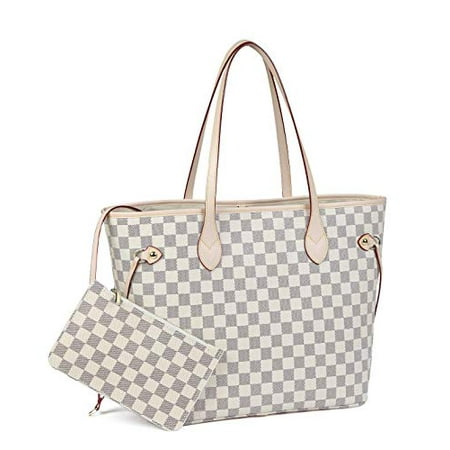 Daisy Rose Checkered Tote Shoulder Bag with inner pouch - PU Vegan Leather