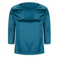 thumbnail image 5 of Womens Silk Satin Tops 3/4 Length Sleeve Shirts Round Neck Loose Casual Blouses Business Work Dressy Tshirts Outfits Green S, 5 of 6
