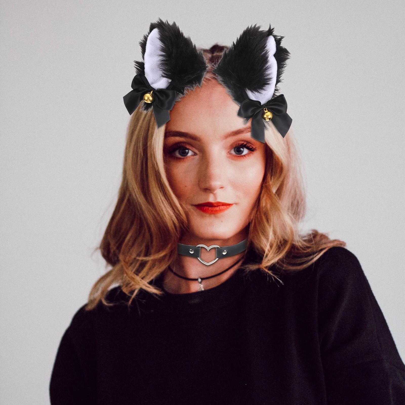 DEEPCRAFF 1Set Lovely Cat Ear Headdress with Fluffy Tail and Collar Decorative Hairband for Party Cosplay
