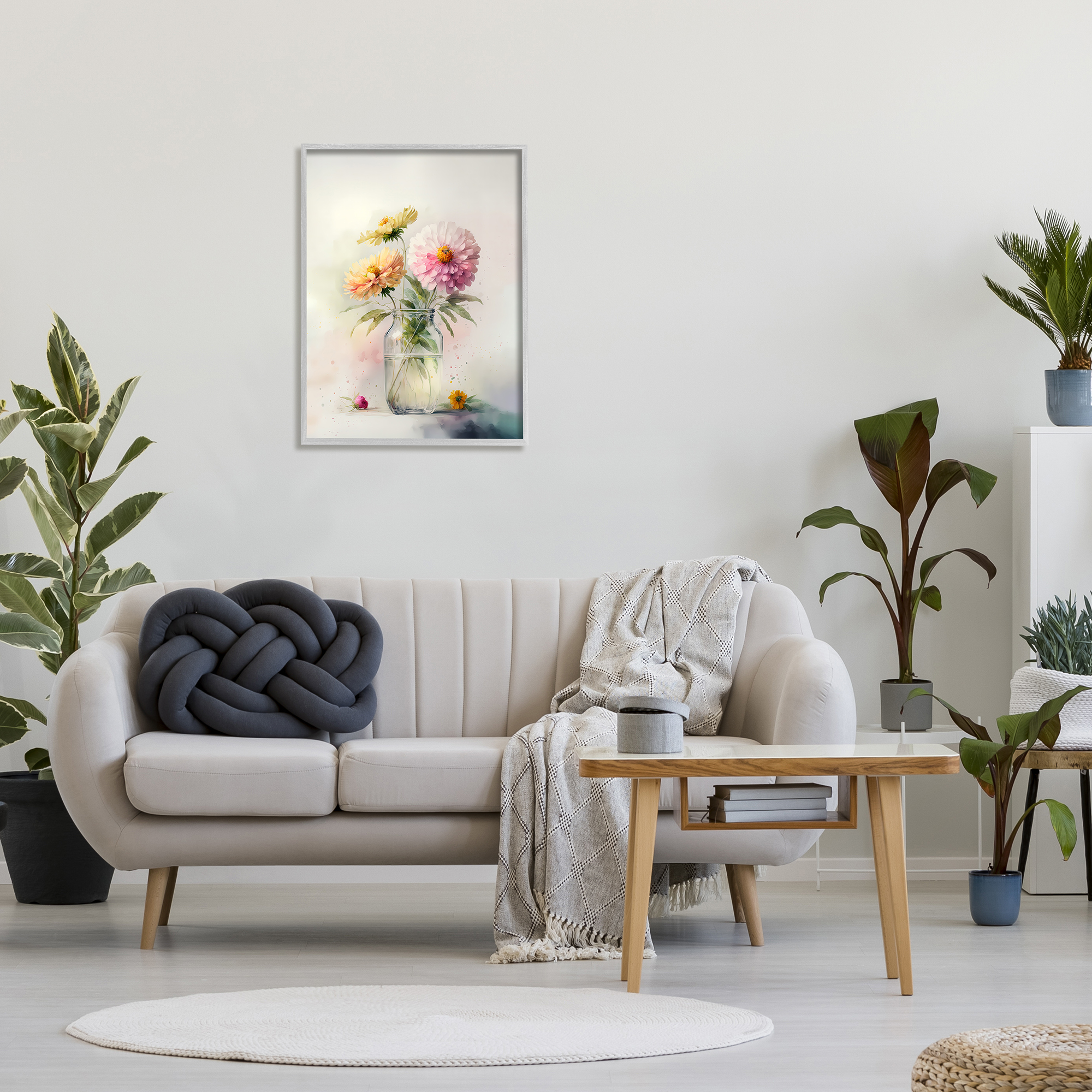 Stupell Industries Pink & Yellow Dahlias Botanical & Floral Painting Gray Framed Art Print Wall Art, 24 x 30