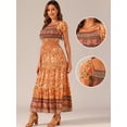 thumbnail image 2 of DARING DIVA Women's Boho Floral Square Neck Smocked Back Mixi Dresses M Orange, 2 of 6