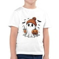 thumbnail image 4 of Gubotare Halloween Shirt for Girls T-Shirt Girl Pumpkin Tops Spooky Season Outfit Short Sleeve Tees Fall Clothes Halloween Shirts (White,8-9 Years), 4 of 5